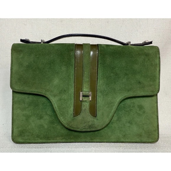 Vintage 1970 's Gucci Shoulder Bag Retro Green Leather/Suede 8.5" Purse - Picture 1 of 16